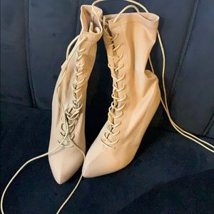 Nude heel booties